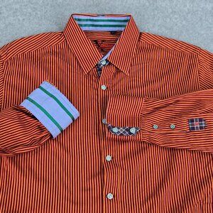 Robert Graham Shirt Mens Large Striped Flip Cuff Orange X Collection Abstract